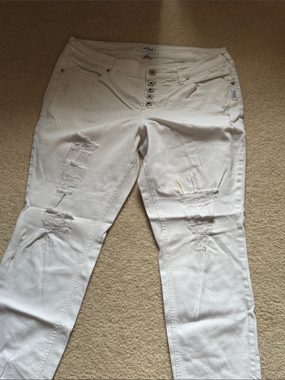 Silver Jeans White Distressed Skinny Jeans - Button Fly
